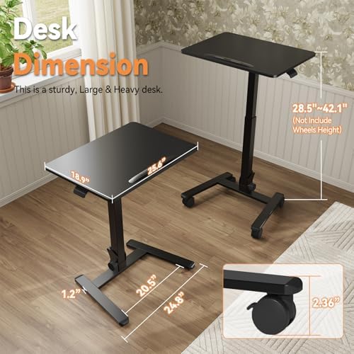 Monomi 25“ Mobile Folding Desk,Pneumatic Sit-Stand Table,No Assembly,Black - Image 2