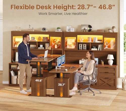 SEDETA 69" L Shaped Standing Desk with 4 Drawers, Storage Bookshelf - Image 3