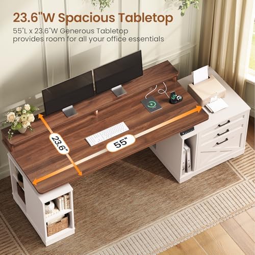 SEDETA Farmhouse Electric Standing Desk with 3 Drawers and File Cabinet - Image 5