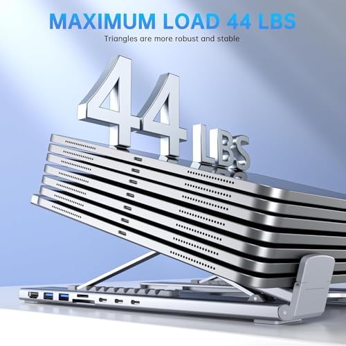 Laptop Stand with Docking Station, 8 in 1 USB C Hub HDMI Portable Laptop Stand for Desk with USB Ports, Multiport USBC Dock Stands Foldable Adjustable Computer Riser Holder Dongle for MacBook - Image 6