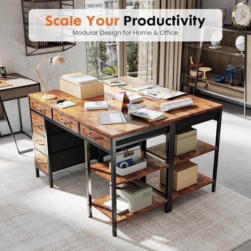 Sweetcrispy 47" Computer Desk with 6 Fabric Drawers & Storage Shelves - Image 5