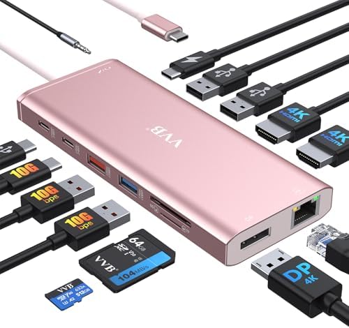 USB C Laptop Docking Station Dual Monitor 14 in 1 USB C Hub Multi Adapter by VVB