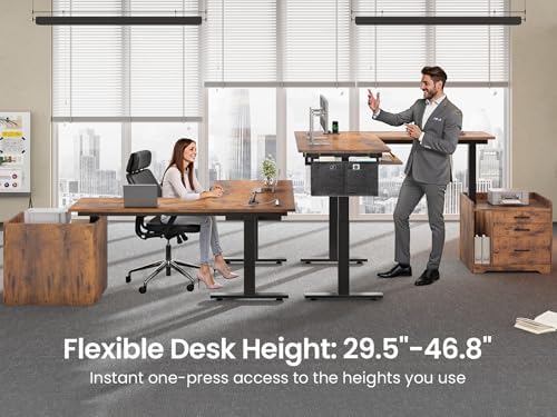 SEDETA L Shaped Standing Desk with File Cabinet, 3 Drawers, Power Outlet - Image 3