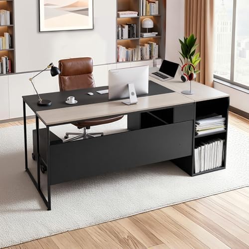 VEVOR 71" L-Shaped Executive Desk, Large Computer Desk with Drawers, File Storage Cabinet, CPU Stand, 350 LBS Load Capacity Corner Table, Easy Assembly, for Work Study by VEVOR