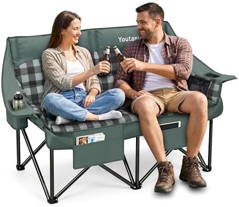 Youtanic Double Camping Chair, Heavy Duty 650lbs Padded Loveseat for Adults by Youtanic