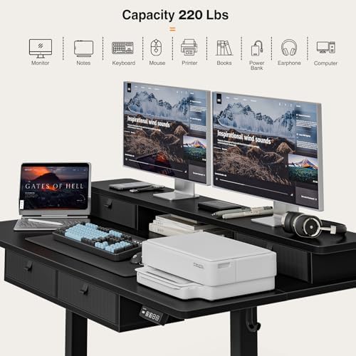 Grandder Electric Standing Desk with Four Drawers, Sit to Stand Up Height Adjustable Desk with Storage Shelf for Home Office, 47 * 28 Inch, Study, Ergonomic Adjustable Computer Desk, Black - Image 4