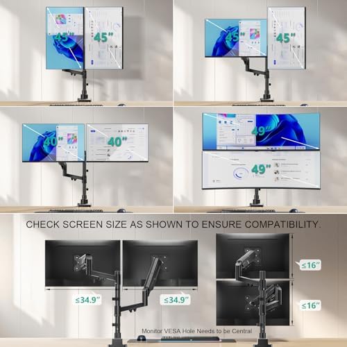 WALI Vertical Dual Monitor Mount for 17-49 inch Curved Screens, up to 33lbs - Image 5