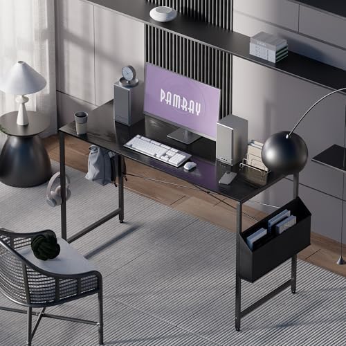 Pamray 47 Inch Computer Desk for Small Spaces with Storage Bag, Home Office Work Desk with Headphone Hook, Small Office Desk Study Writing Table - Image 2