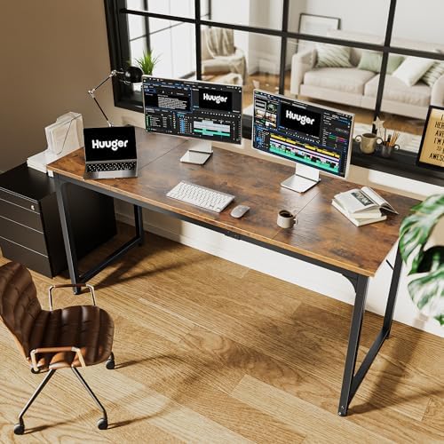 Huuger Computer Desk, 63 Inch Office Desk, Gaming Desk with Storage, Writing Desk Work Desk for Home Office, Study, Modern Simple Desk, Large Legroom, Metal Frame, Rustic Brown - Image 6