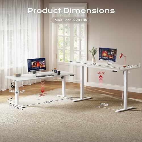 Huuger 63 X 24 Inch Electric Standing Desk with Power Outlets and USB-C Port, Height Adjustable Desk, Sit Stand Desk for Home Office, Computer & Gaming Desk with 3 Presets, Stable Steel Frame, White - Image 5