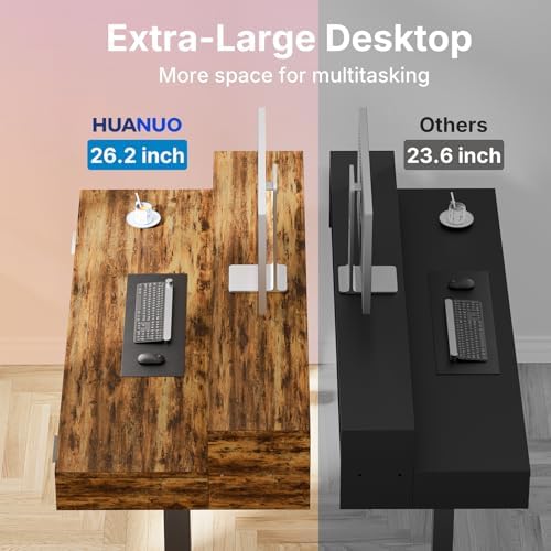 HUANUO 55″ X 26″ Electric Standing Desk with 2 Drawers &24.4″ Large Keyboard Tray, C-Clamp Mount Compatible, Adjustable Computer Desk for Office, Sit Stand Up Desk with 4 Height Presets, Vintage Brown - Image 6