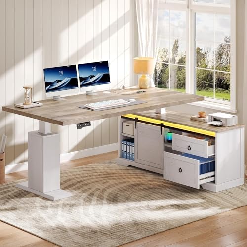 YITAHOME L Shaped Standing Desk with Power Outlets & LED Lights by YITAHOME