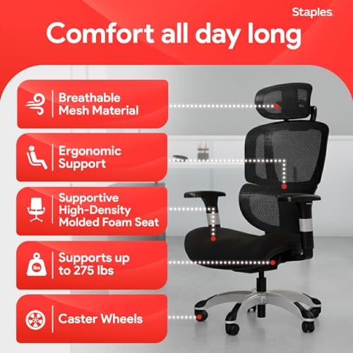 Staples Ergonomic Mesh Task Chair with Lumbar Support, Swivel, Black - Image 6