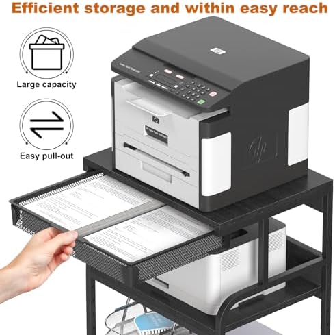 EasyCom 23.6"×18.9" Extra Large Printer Stand with Drawer & Wheels Black - Image 3