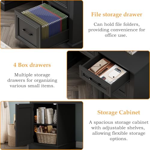Vabches Executive Desk with 5 Drawers, Pure Black - Image 6