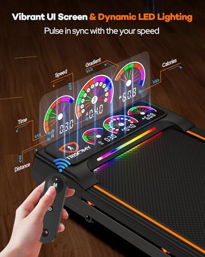 Walking Pad Treadmill with 15% 12-Level Auto Incline, 450 lbs Capacity UI Screen, Trisomy 3.5HP Quiet Under Desk Treadmill with Speaker & Remote, Compact Treadmills for Home Hiking - Image 4