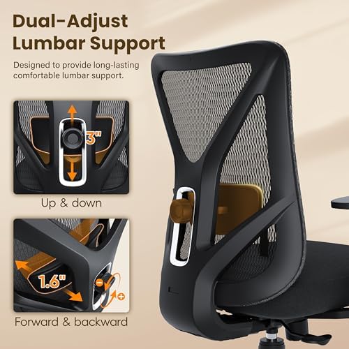 Ergonomic Office Chair, Mesh Computer Desk Chairs with BIFMA X5.1 Certified, Adjustable Lumbar Support, 3D Arm, Tilt Back, Wide Seat, Comfy Swivel Work Task Chair for Company and Home (Onyx Black) - Image 5