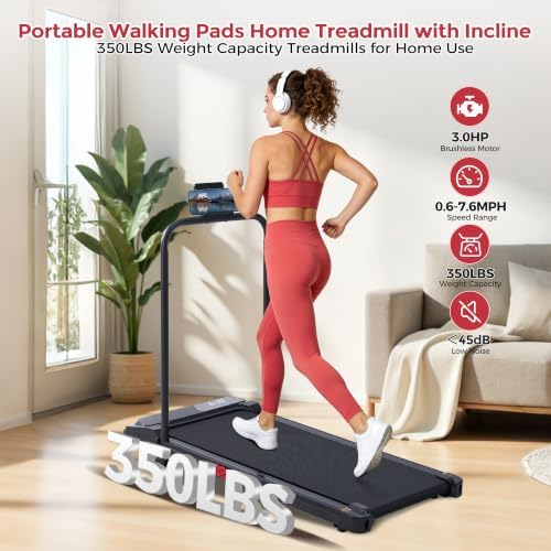 MCRG Walking Pad with Incline, Portable Treadmill with Handle Bar for Home, 3.0HP Electric Home Walking pad Treadmill, 0.6-7.6MPH Mini Under Desk Treadmills for Exercising with Handles Incline, 350LBS - Image 5