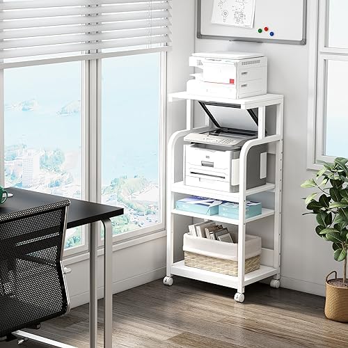 Fannova 4 Tier White Printer Shredder Stand with Storage for Home Office - Image 3