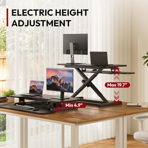 SANODESK 35" Electric Standing Desk Converter,Height Adjustable Riser for Office Home, Monitor and Laptop Workstation with Large Keyboard Tray, Black Color - Image 3