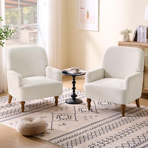 Modern Wingback Accent Chair, Upholstered Fabric Living Room Armchair with Wood Legs, Single Sofa Lounge Chair for Bedroom, Office & Reading Room (2, Beige) by Dolamy