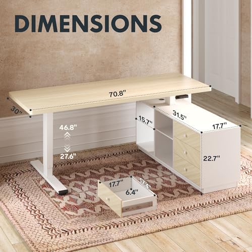 FLEXISPOT 71" Executive Standing Desk with File Cabinet, White Wood Grain - Image 2