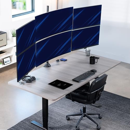 VIVO Premium Hex Ultra Wide LCD LED 27 to 38 inch Monitor Desk Mount, Heavy Duty C-clamp, Extra Tall Pole, Adjustable Telescoping Arms, Flush Wall Setup, Fits 6 Screens, Black, STAND-TS06C - Image 2
