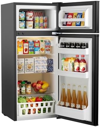 Icyglee 4.5 Cu.Ft Mini Fridge with Freezer, 2 Doors Small Fridge with Adjustable Thermostat & Removable Glass Shelves, Small Refrigerator for Kitchen Office Dorm, Quiet Operation, Black by ICYGLEE