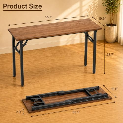 Folding Table Computer Desk - 55.1" No Assembly Folding Desk Design and Foldable Office Desk, Small Desk for Bedroom, Compact Storage Portable Use for Dorm and RV Small Space, Dark Walnut - Image 3