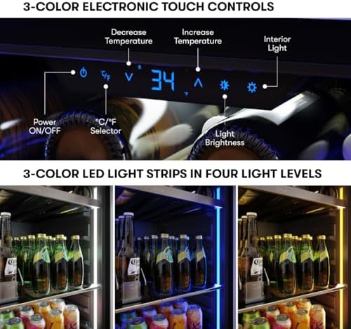 Zephyr 24" Wine Fridge & Beverage Refrigerator Single Zone Under Counter - Mini Wine Cooler Cellars Small Beer Fridge Cabinet Drink Chiller Freestanding Wine Beverage Cooler, 7 bottles,112 cans - Image 4