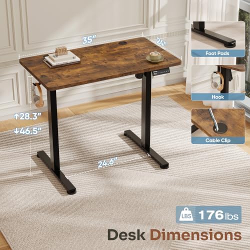 Monomi 35" x 24" Small Electric Standing Desk,Whole Piece Desktop,Brown - Image 2