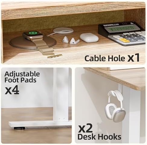 TIQLAB Standing Desk with Two Drawers, Stand Up Standing Desk Adjustable Height, Electric Sit Stand Table with Storage Shelf and Splice Board, 63 * 24 inch, Maple - Image 5