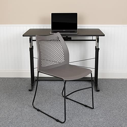 Flash Furniture Hercules Series Contoured Lobby Chairs with Air-Vent Honeycomb Backs, Ergonomic Stacking Chairs for Offices, Set of 5, Gray - Image 2