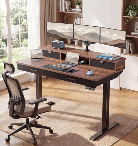 HUANUO 48 x 30 inch Electric Standing Desk with 4 Drawers, Walnut - Image 6