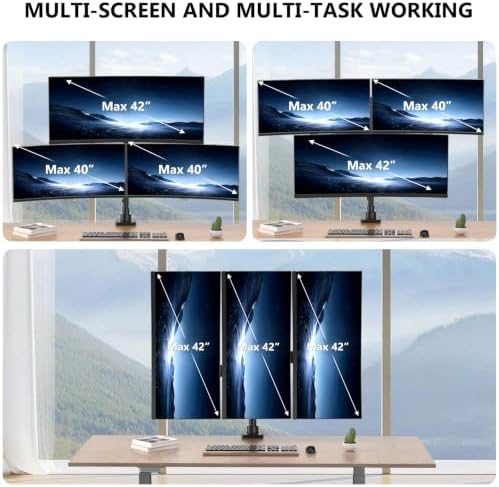WALI Stacked Triple Monitor Mount for 13-42 inch Curved Screen, Max 26.4lbs - Image 4