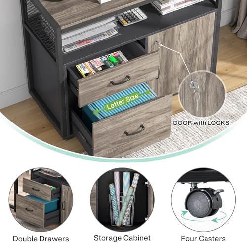Tribesigns Grey Executive Desk with Cabinet, 55" L Shaped Computer Desk and lateral File Cabinet with Locks, 2 Piece Home Office Furniture Set for Hanging - Image 4