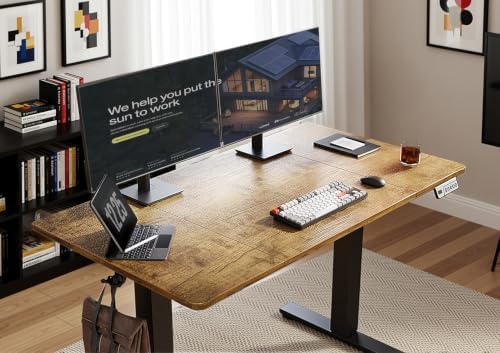 Seang Electric Standing Desk Adjustable Height, 55 x 24 Inch Sit Stand Desk with T-Shaped Frame, 3 Memory Presets & Cable Management for Home Office Computer Workstation, Black Frame/Rustic Brown Top - Image 5