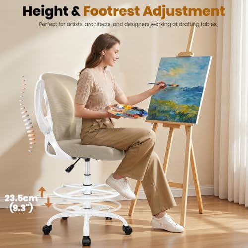 Primy Drafting Chair Tall Office Chair with Flip-up Armrests Executive Ergonomic Computer Standing Desk Chair with Lumbar Support and Adjustable Footrest Ring（Khaki） - Image 6