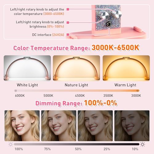 HITTI Super Large 31in Half Moon Light for Nail Desk, Crystal Diamond Pink - Image 6