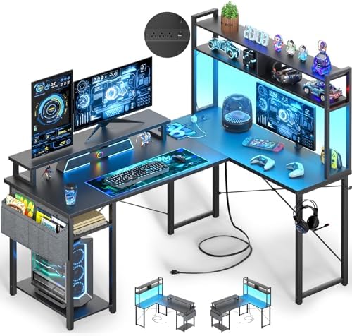 Besiost 48" Small L Shaped Desk Gaming Desk with Power Outlets & Led Lights by Besiost