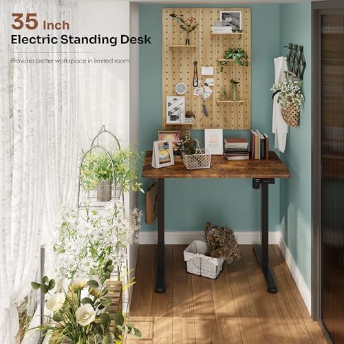 Monomi 35" x 24" Small Electric Standing Desk,Whole Piece Desktop,Brown - Image 4
