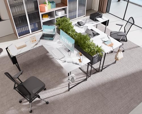 Pamray 64.5 Inch Reversible L Shaped Gaming Desk Large Corner Computer Desk with Storage Bag Home Office Table for Writing Study Marble - Image 2