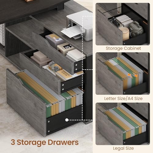 SEDETA 71" L Shaped Executive Desk with File Cabinet & Power Outlet - Image 5