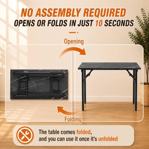 Folding Table Computer Desk - 43.3" No Assembly Folding Desk Design and Foldable Office Desk, Small Desk for Bedroom, Compact Storage Portable Use for Dorm and RV Small Space, Marble Greige - Image 4