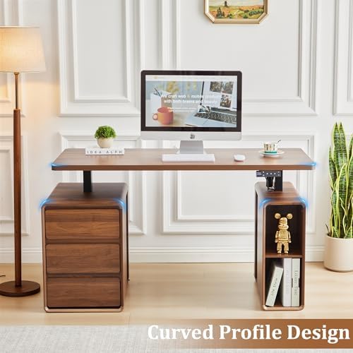 55" Wood Electric Standing Desk with Drawers and Storage Shelves - Image 6