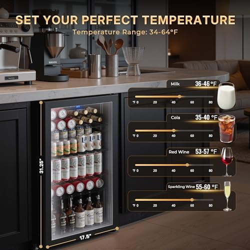 130 Can Beverage Refrigerator, 3.2 Cu.ft Mini Fridge, Glass Door, Black - Image 2