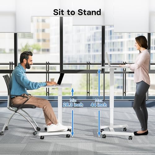 BONTEC Mobile Standing Desk Adjustable Height,Rolling Laptop Cart with Hook - Image 3