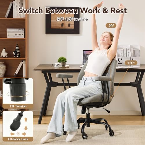 YFO Modern Ergonomic Office Desk Chair, Grey Leather with Lumbar Support, Adjustable Height, Swivel, Armrests, for Office, Gaming, Reading, Relaxing - Image 3
