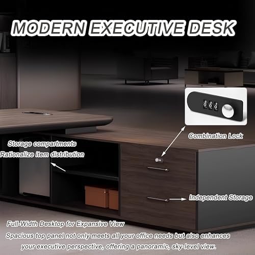 Executive Office Desk with Storage Cabinet,Modern l Shaped Executive Desk,50MM Thick Desktop for CEO Office, Reception & Commercial Workspace - Image 7