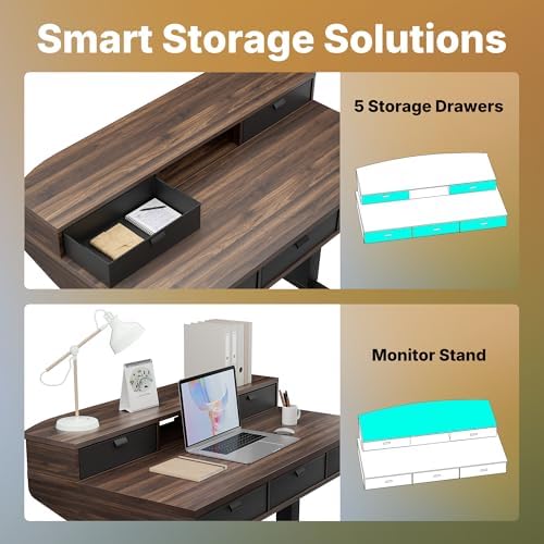HUANUO 40 x 24 Inch Electric Standing Desk with 4 Drawers, Walnut - Image 3